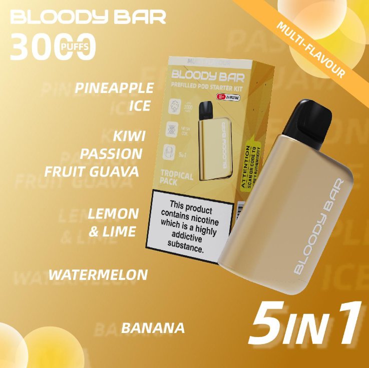 5 in 1 Bloody Bar 3000 Puffs Prefilled Pod Box of 5