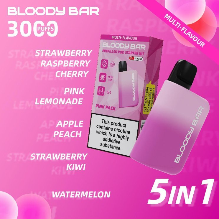 5 in 1 Bloody Bar 3000 Puffs Prefilled Pod Box of 5