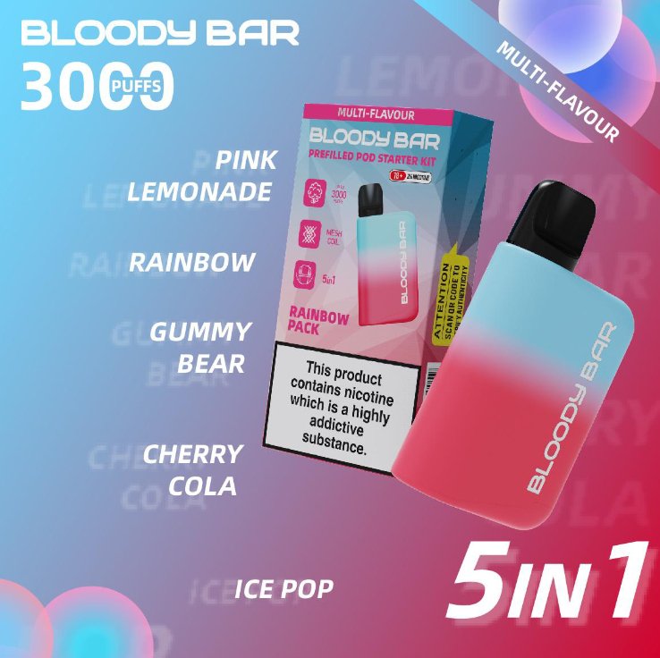 5 in 1 Bloody Bar 3000 Puffs Prefilled Pod Box of 5