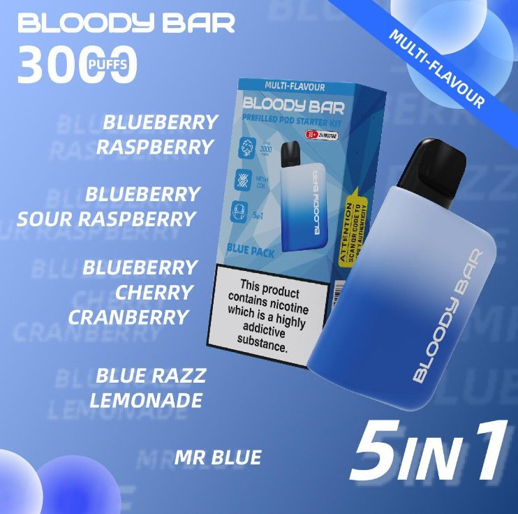 5 in 1 Bloody Bar 3000 Puffs Prefilled Pod Box of 5