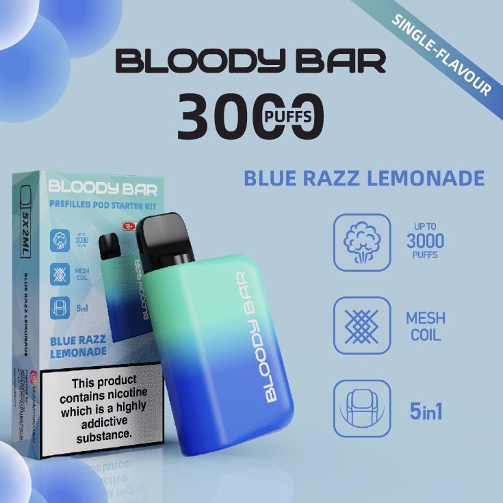 5 in 1 Bloody Bar 3000 Puffs Prefilled Pod Box of 5