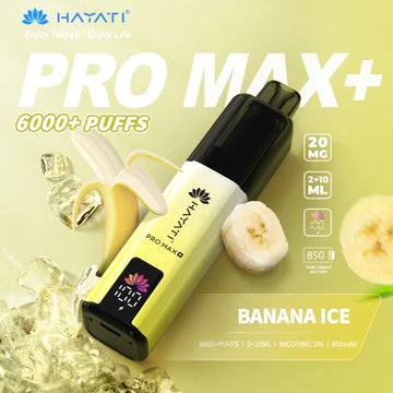 Hayati Pro Max+ 6000 Puffs Vape Kit UK, with Yellow colour and having Banana Ice Flavour.