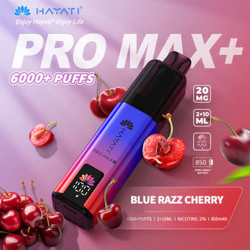 Hayati Pro Max+ 6000 Puffs Vape Kit UK, with blue and Pink colour and having BLUE RAZZ CHERRY Flavour.