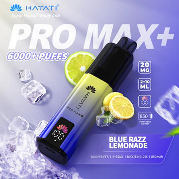 Hayati Pro Max+ 6000 Puffs Vape Kit UK, with Blue and White colour and having BlueRazzLemonade Flavour.