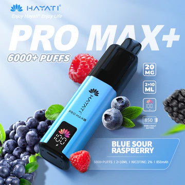 Hayati Pro Max+ 6000 Puffs Vape Kit UK, with Blue and White colour and having BlueSourRaspberry Flavour.