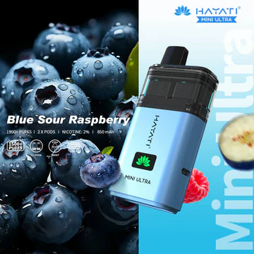Hayati Mini Ultra 1500 Puffs Disposable Vape UK, with Blue Colour and having Blue Sour Raspberry Flavour