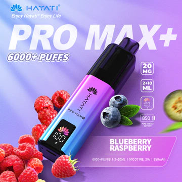 Hayati Pro Max+ 6000 Puffs Vape Kit UK, with puple colour and having BlueberryRaspberry Flavour.