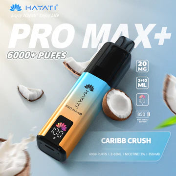 Hayati Pro Max+ 6000 Puffs Vape Kit UK, with sky blue colour and having CaribbCrush Flavour.