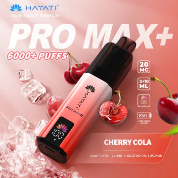 Hayati Pro Max+ 6000 Puffs Vape Kit UK, with RED and White colour and having CherryCola_Flavour