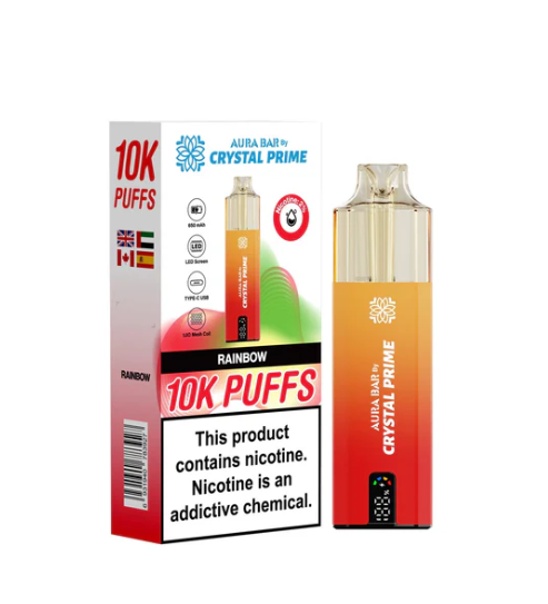 Crystal Prime 10000 Puffs Disposable Vape UK, having Red and Orange colour and Rainbow flavour.