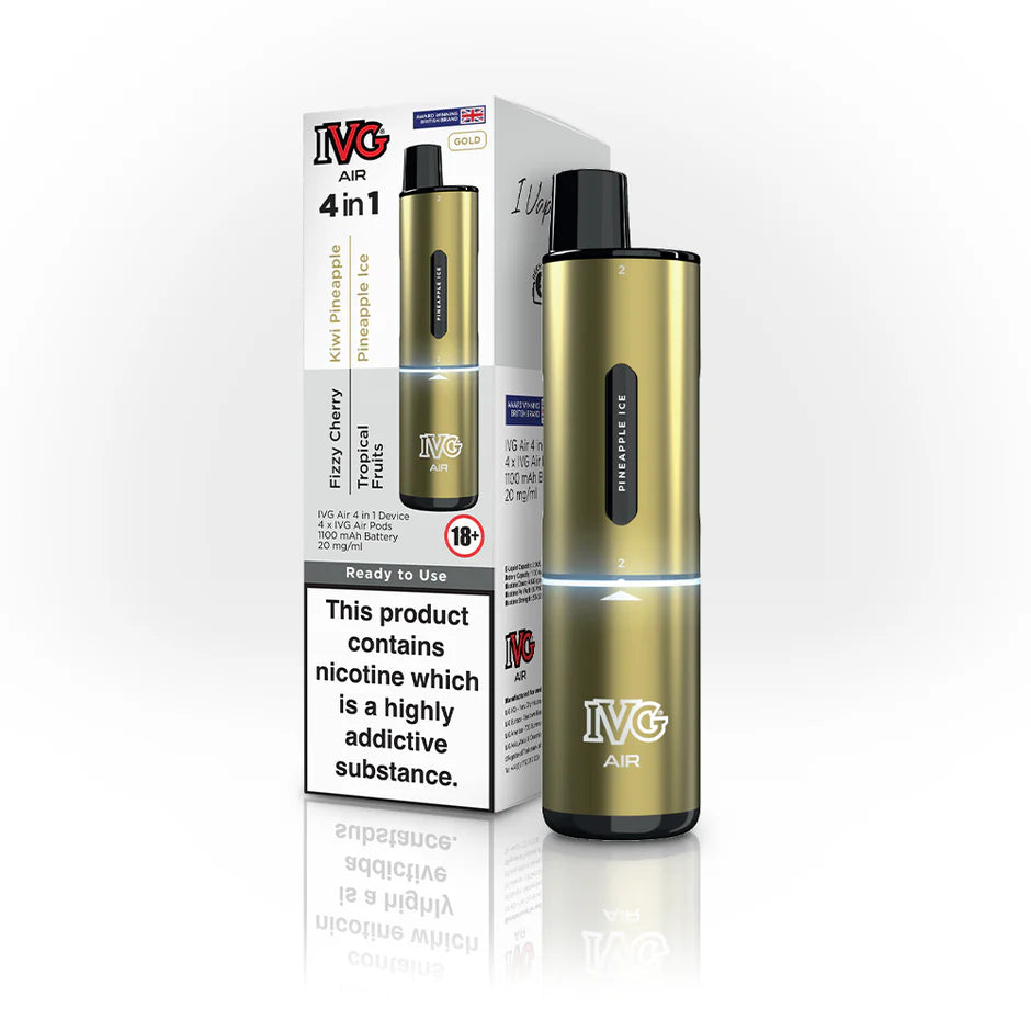 IVG Air 4-in-1 Gold Edition disposable vape in metallic Glod colour with four flavours