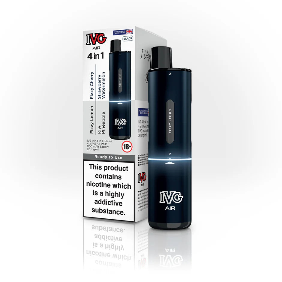 IVG Air 4-in-1 Black Edition disposable vape in dark blue colour with four flavours