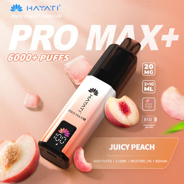 Hayati Pro Max+ 6000 Puffs Vape Kit UK, with white at the top to peach/orange and having JuicyPeach_ Flavour