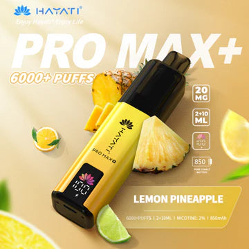 Hayati Pro Max+ 6000 Puffs Vape Kit UK, with Yellow colour and having LemonPineapple_ Flavour.