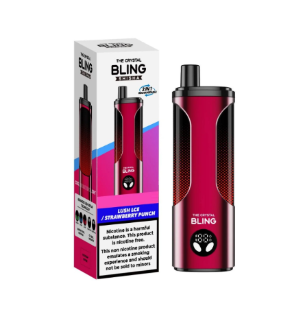 Crystal Bling Shisha 25000 Puffs Vape UK, with Pink colour and havingLush Ice Strawberry Punch Flavour.
