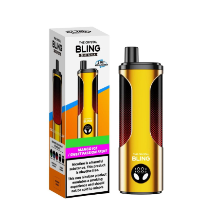 Crystal Bling Shisha 25000 Puffs Vape UK, with Yellow colour and having Mango Ice Sweet Passion Fruit Flavour.