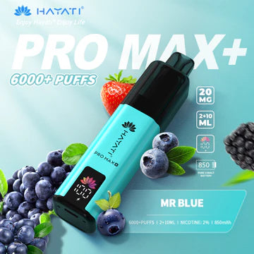 Hayati Pro Max+ 6000 Puffs Vape Kit UK, with light blue and having MrBlue_ Flavour