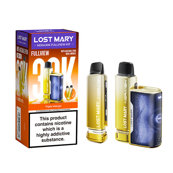 Hayati Pro Max+ 6000 Puffs Vape Kit UK, with Yellow, gold, blue and having Nera30k_Triple-Mango_ Flavour