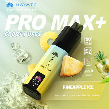 Hayati Pro Max+ 6000 Puffs Vape Kit UK, with yellow at the top to light green at the bottom and having PineappleIce_ Flavour