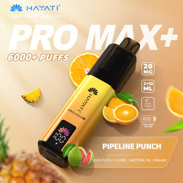 Hayati Pro Max+ 6000 Puffs Vape Kit UK, with yellow at the top to orange at the bottom and having PipelinePunch_ Flavour