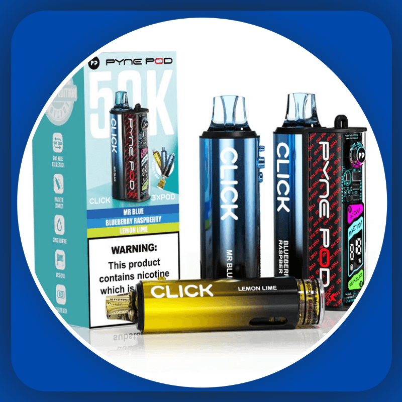 Box of 5 collection of Pyne Pod and Click vape devices up to 50k puffs.