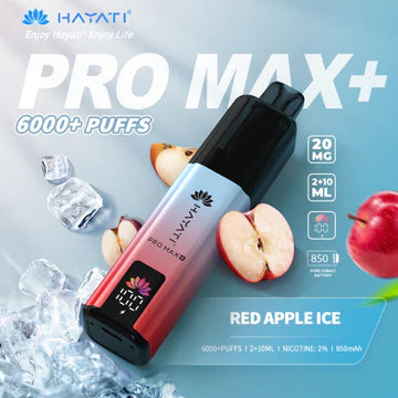 Hayati Pro Max+ 6000 Puffs Vape Kit UK, with light blue at the top to red at the bottom and having RedAppleIce_ Flavour