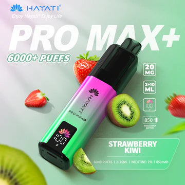 Hayati Pro Max+ 6000 Puffs Vape Kit UK, with pink at the top to green at the bottom and having StrawberryKiwi_ Flavour