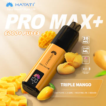 Hayati Pro Max+ 6000 Puffs Vape Kit UK, with light yellow at the top to deep orange at the bottom, and having TripleMango_ Flavour