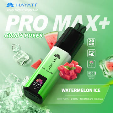 Hayati Pro Max+ 6000 Puffs Vape Kit UK, with White at the top to Green at the bottom, and having WatermelonIce_ Flavour