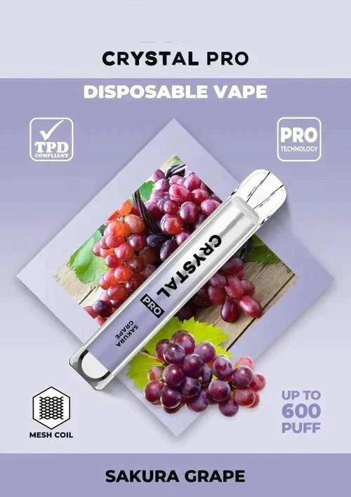 Crystal Pro Bar 600 Puffs Disposable Vape UK, having Sakura Grape Flavour.