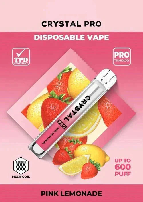 Crystal Pro Bar 600 Puffs Disposable Vape UK, having Pink Lemonade Flavour.