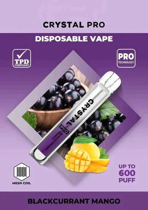 Crystal Pro Bar 600 Puffs Disposable Vape UK, having Black Currant Mango Flavour.