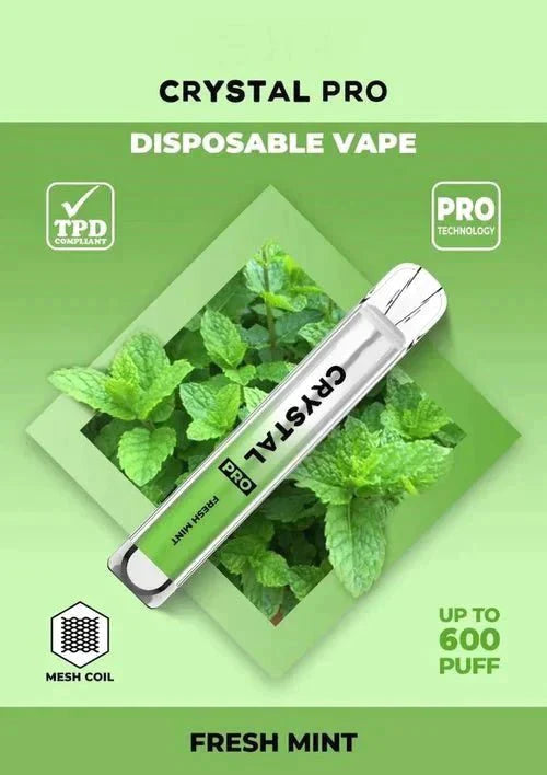 Crystal Pro Bar 600 Puffs Disposable Vape UK, having Fresh Mint Flavour.