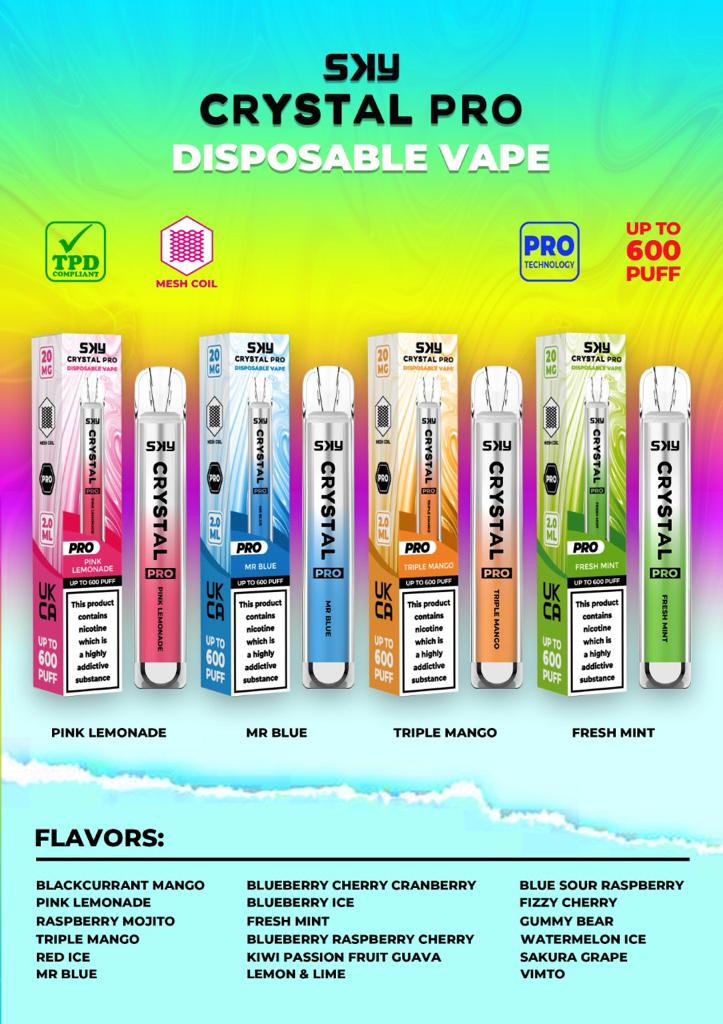 Crystal Pro Bar 600 Puffs Disposable Vape UK.
