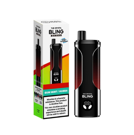 Crystal Bling Shisha 25000 Puffs Vape UK, with Black colour and having Gum Mint Hubba Flavour.