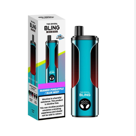 Crystal Bling Shisha 25000 Puffs Vape UK, with blue colour and havingMango Pineapple Blue Mint Flavour.