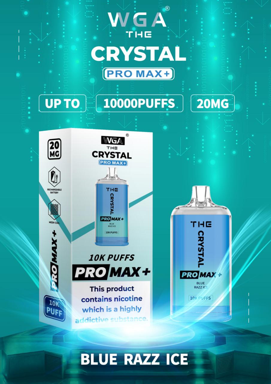 Crystal Pro Max + 10000 Puff Disposable Vape UK, having Blue Razz Ice Flavour.