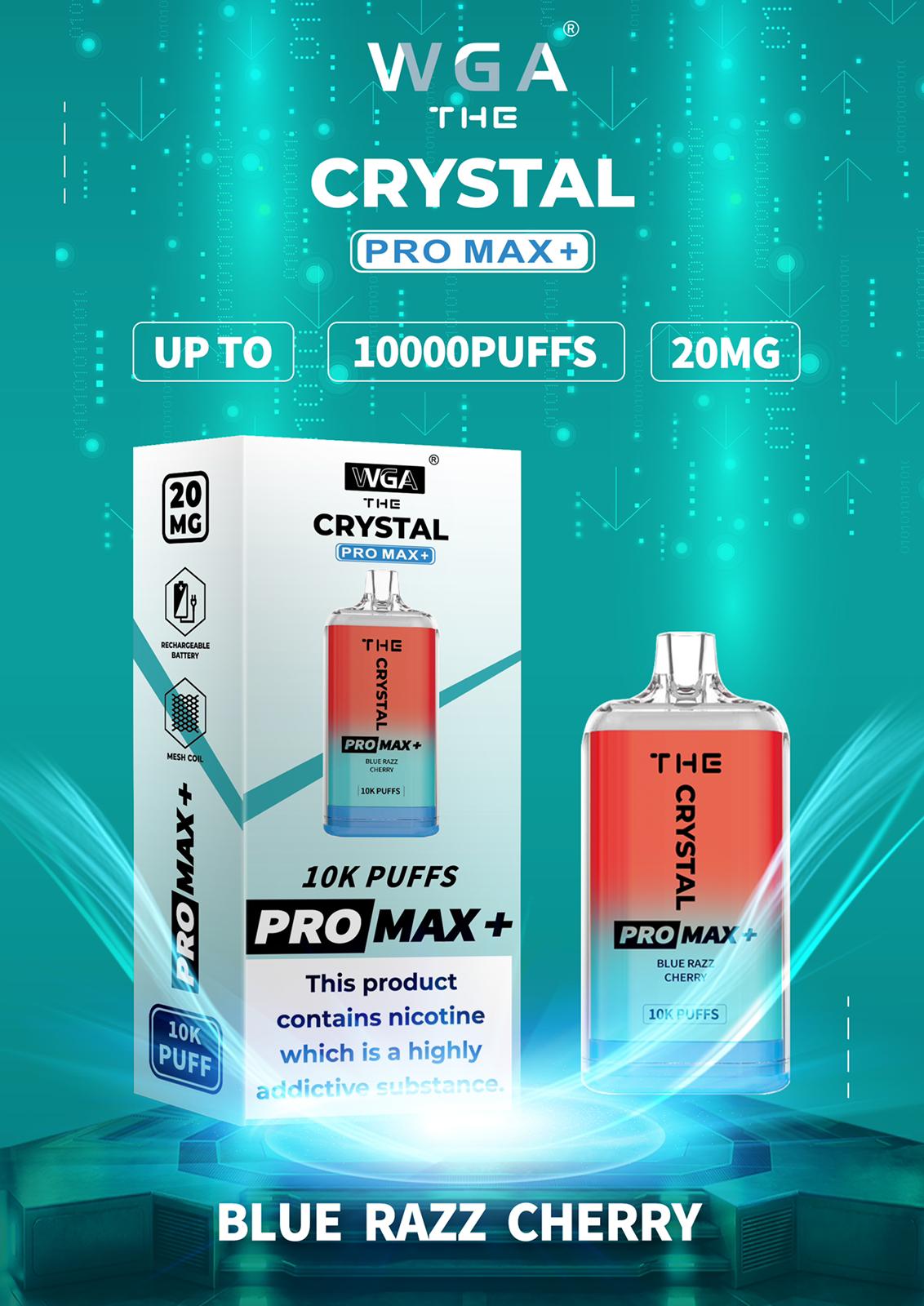 Crystal Pro Max + 10000 Puff Disposable Vape UK, having Blue Razz Cherry Flavour.