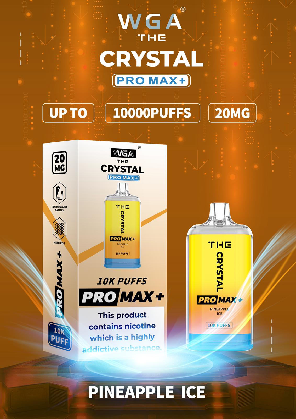 Crystal Pro Max + 10000 Puff Disposable Vape UK, having Pineapple Ice Flavour.