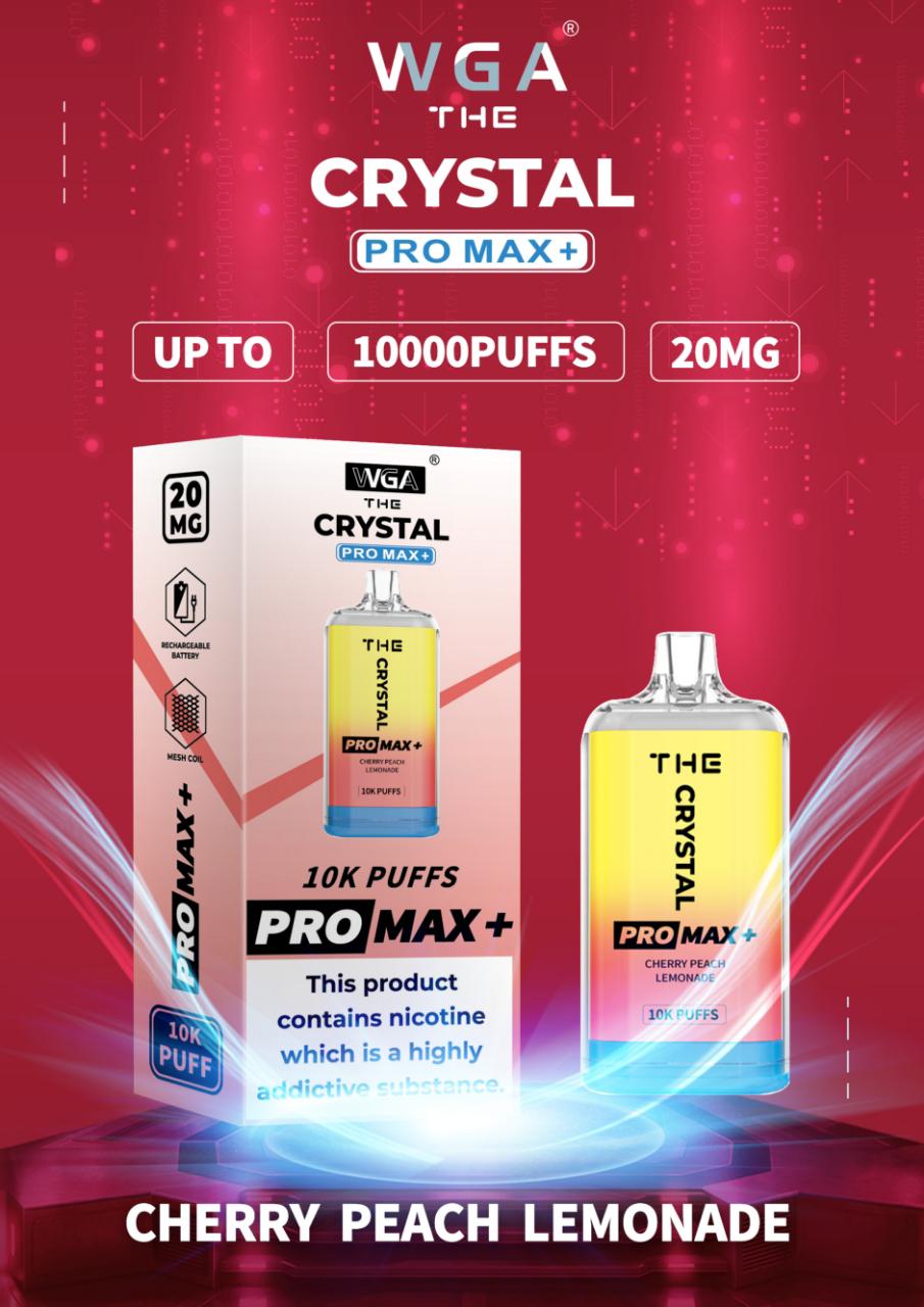 Crystal Pro Max + 10000 Puff Disposable Vape UK, having Cherry Peach Lemonade Flavour.