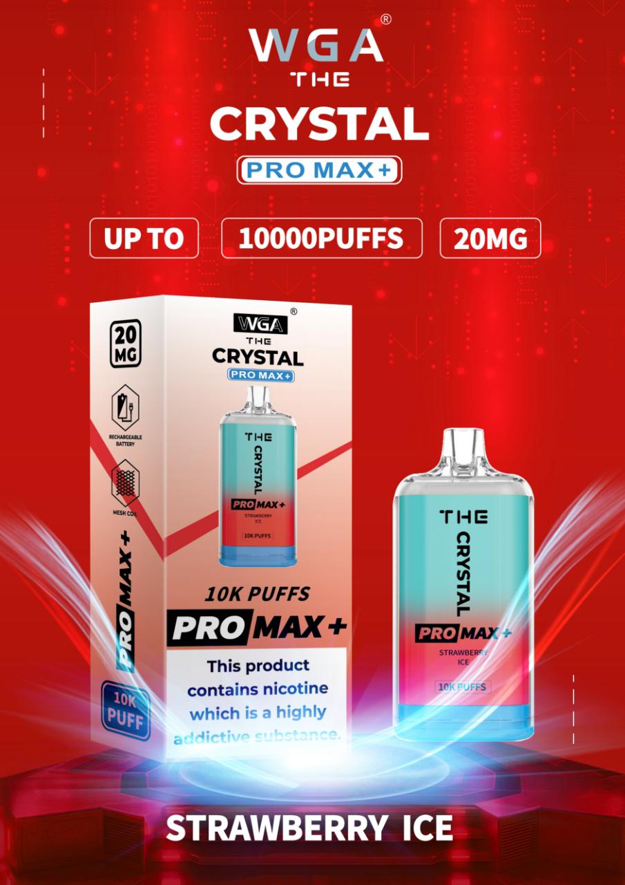 Crystal Pro Max + 10000 Puff Disposable Vape UK, having Strawberry Ice Flavour.