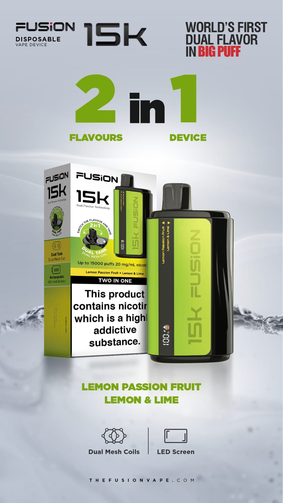 2 in 1 Fusion 15k Puffs Dual Tank Disposable Vape Pod Kit