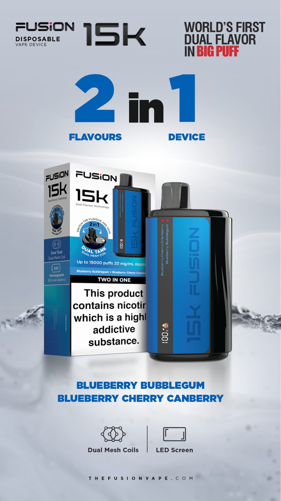 2 in 1 Fusion 15k Puffs Dual Tank Disposable Vape Pod Kit