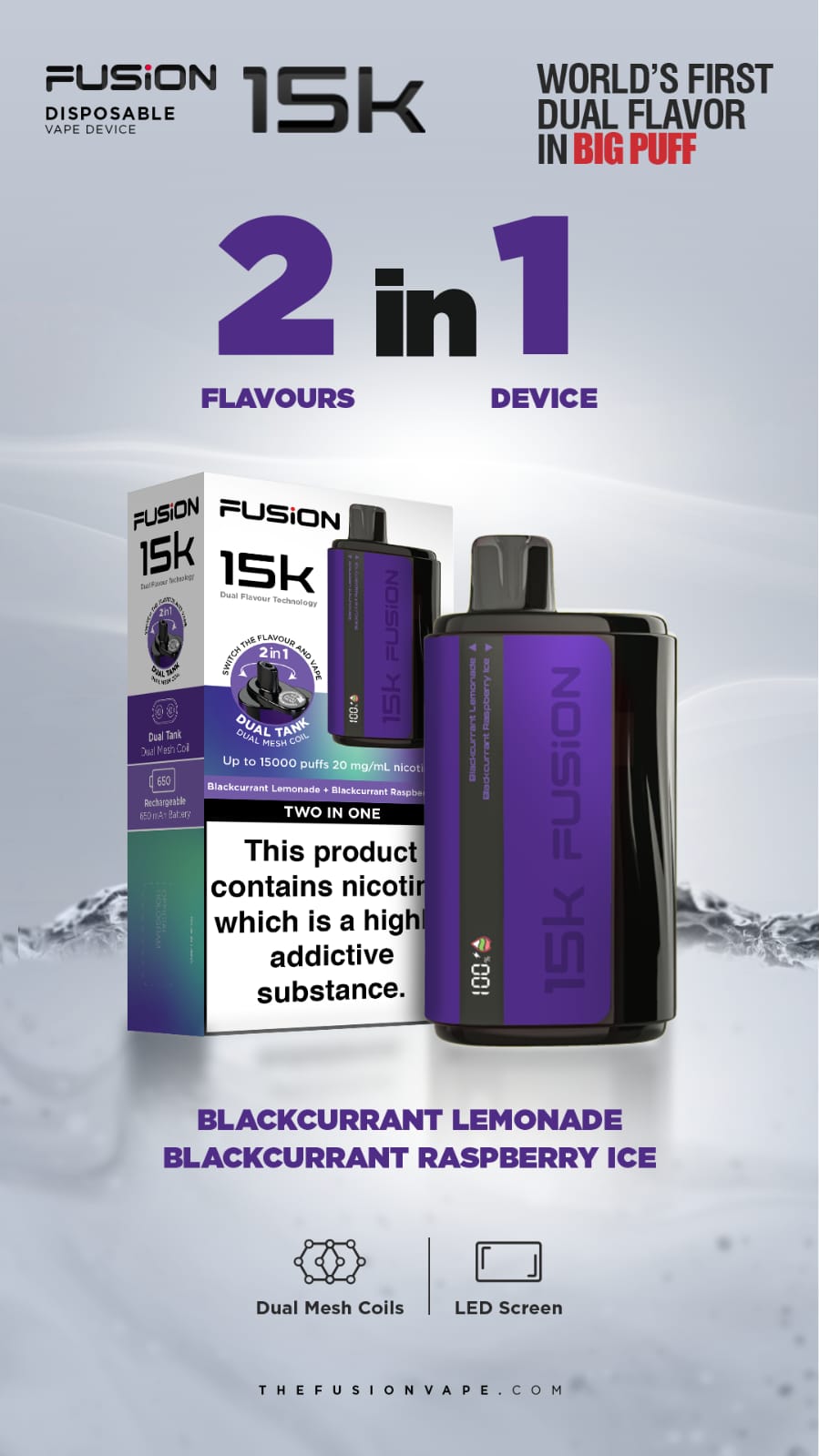 2 in 1 Fusion 15k Puffs Dual Tank Disposable Vape Pod Kit