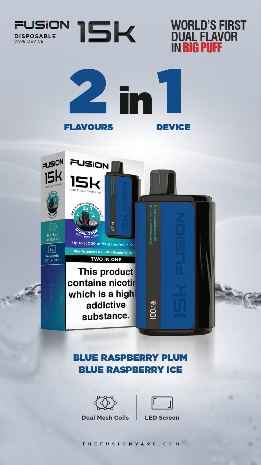 2 in 1 Fusion 15k Puffs Dual Tank Disposable Vape Pod Kit