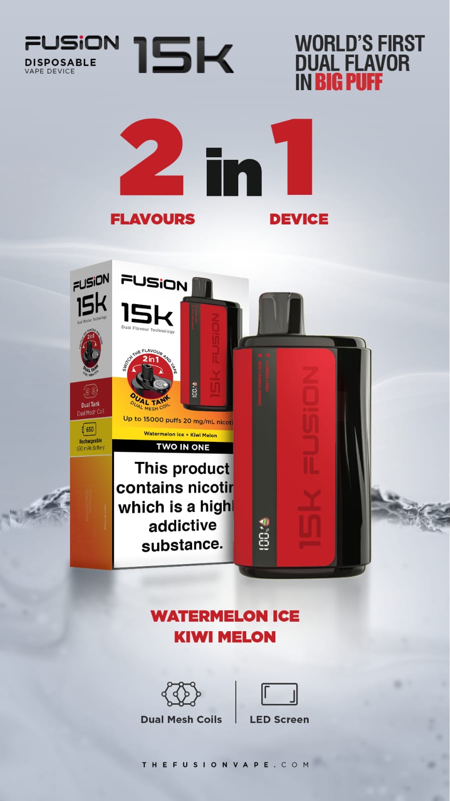 2 in 1 Fusion 15k Puffs Dual Tank Disposable Vape Pod Kit