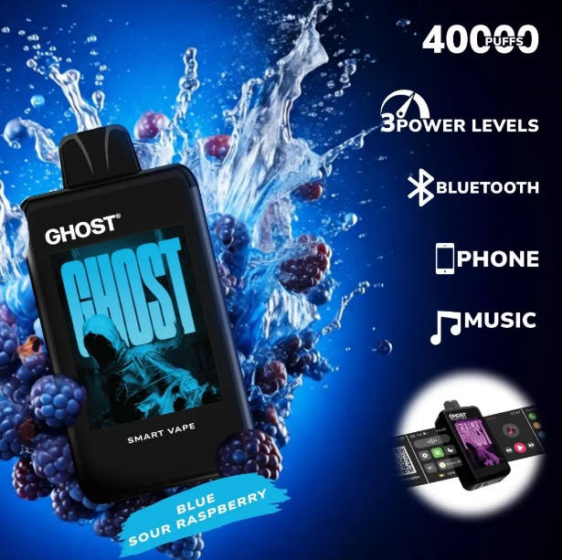 Ghost Smart Vape 40000 Puffs Disposable Vape UK, with  Blue colour and having Blue sour Raspberry Flavour.