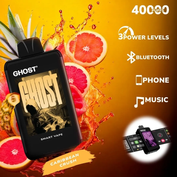 Ghost Smart Vape 40000 Puffs Disposable Vape UK, with  Light Yellow colour and having Caribbean Crush Flavour.