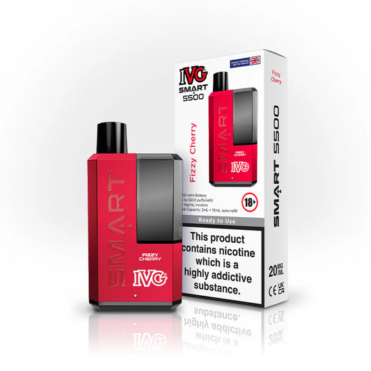 Hayati Pro Max+ 6000 Puffs Vape Kit UK, with red and black design  and havingSMART5500ThumbnailFizzyCherry_ Flavour