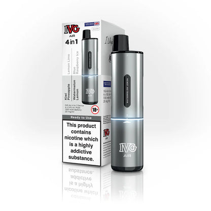 IVG Air 4-in-1 Silver Edition disposable vape in metallic silver colour with four flavours